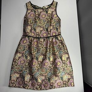 Eyeshadow Metallic Jacquard Floral Fit Flare Dress Multicolor Small